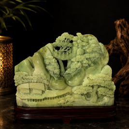 Landscape Carving in Serpentine Jade Crystal
