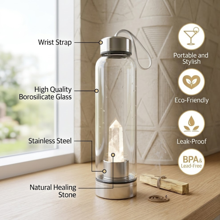Clear Quartz Crystal Glass Water Bottle