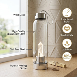 Clear Quartz Crystal Glass Water Bottle