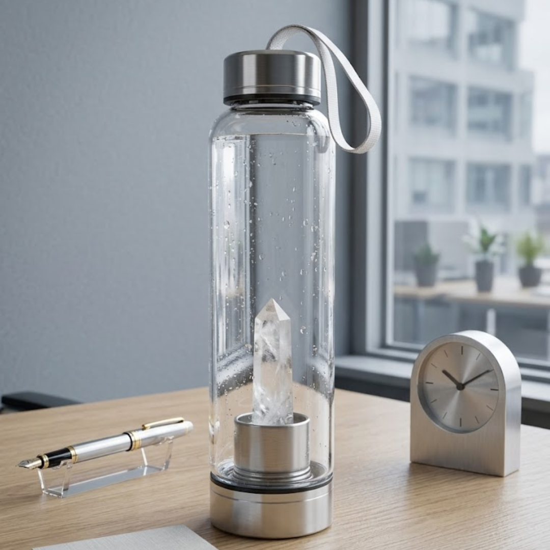 Clear Quartz Crystal Glass Water Bottle