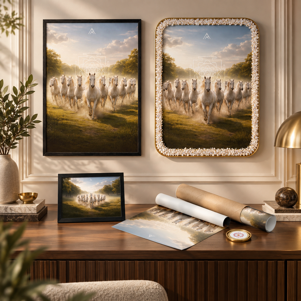 12 White Horses Vastu Painting (North-West)