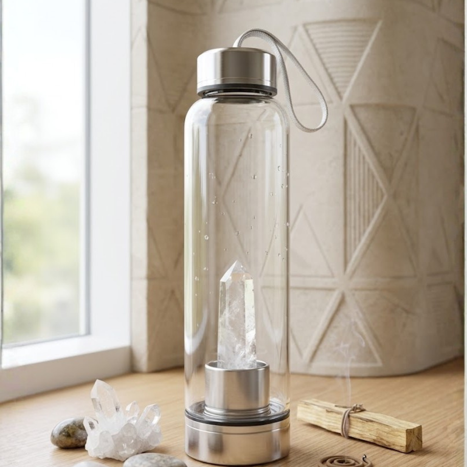 Clear Quartz Crystal Glass Water Bottle