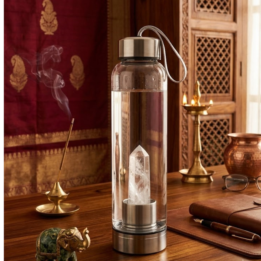 Clear Quartz Crystal Glass Water Bottle