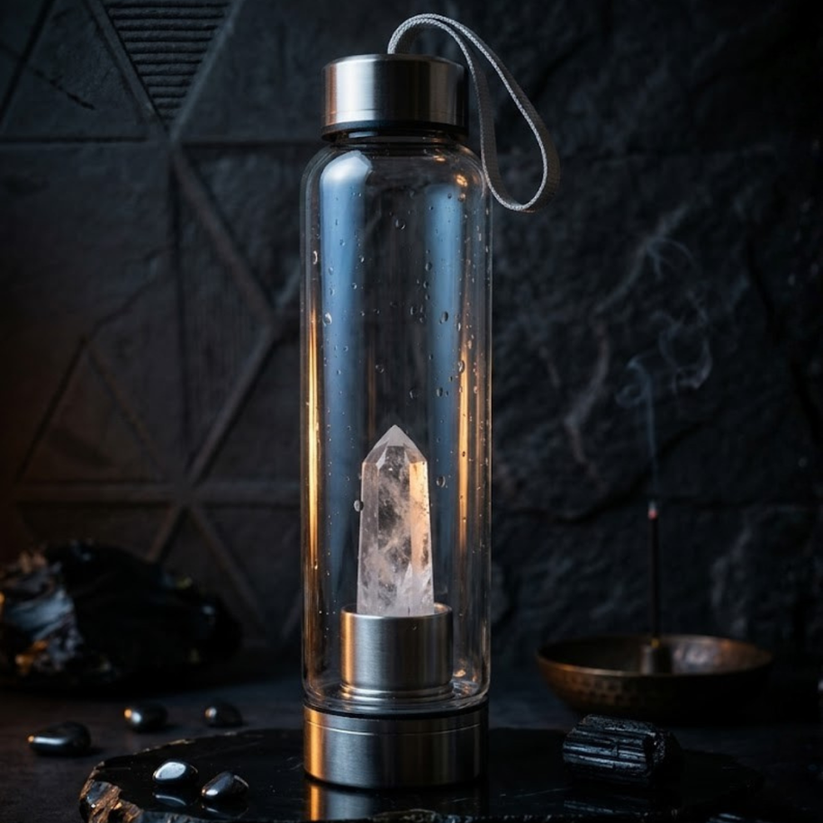 Clear Quartz Crystal Glass Water Bottle