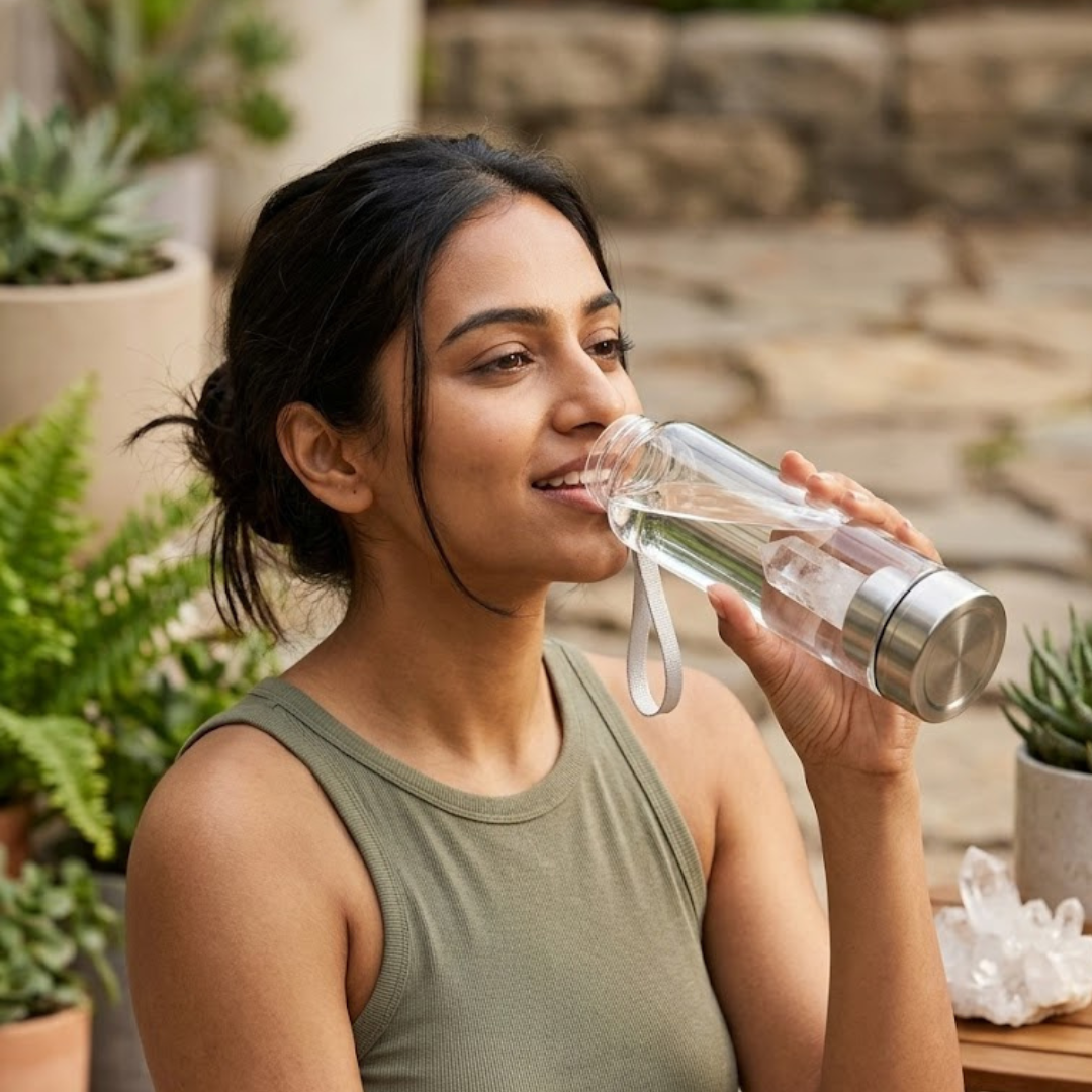 Clear Quartz Crystal Glass Water Bottle