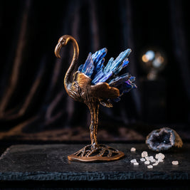 Blue Natural Tourmaline Golden Flamingo Crystal Figurine