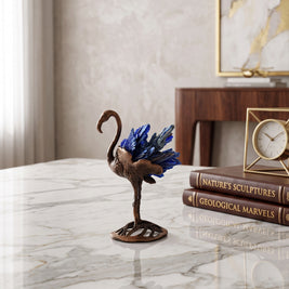 Blue Natural Tourmaline Golden Flamingo Crystal Figurine