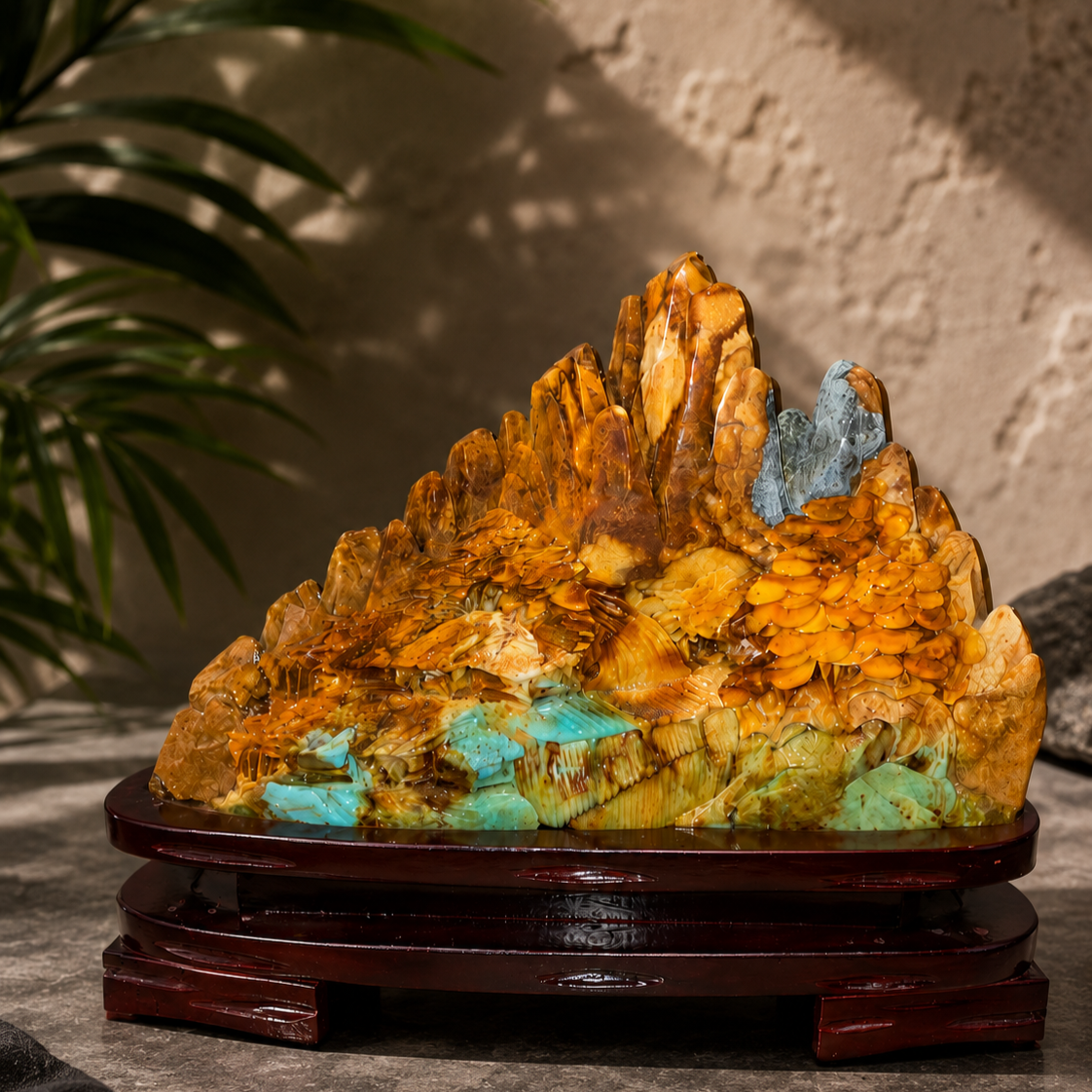 Natural Yellow White Xiu Jade Carving Mountain