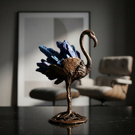 Blue Natural Tourmaline Golden Flamingo Crystal Figurine