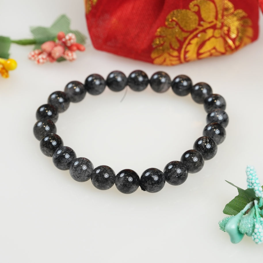 Black Rutilated Quartz Chips Bracelet