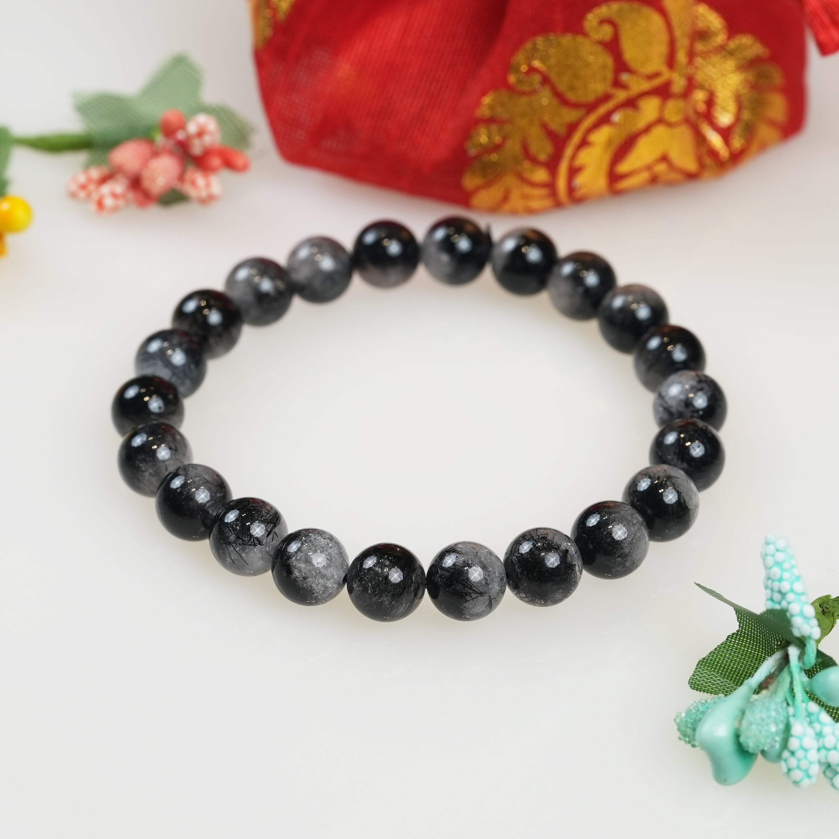 Black Rutilated Quartz Chips Bracelet