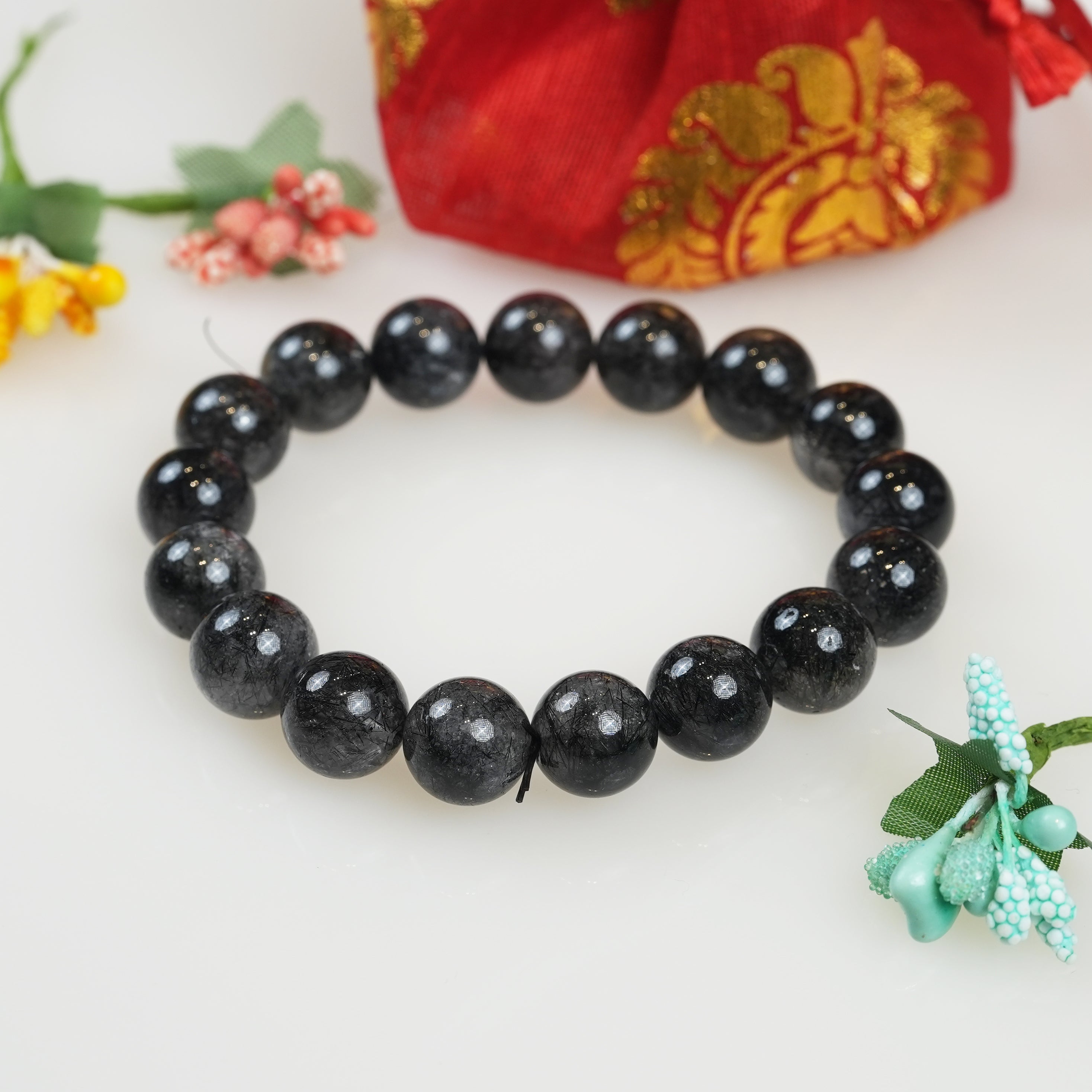 Black Rutilated Quartz Chips Bracelet
