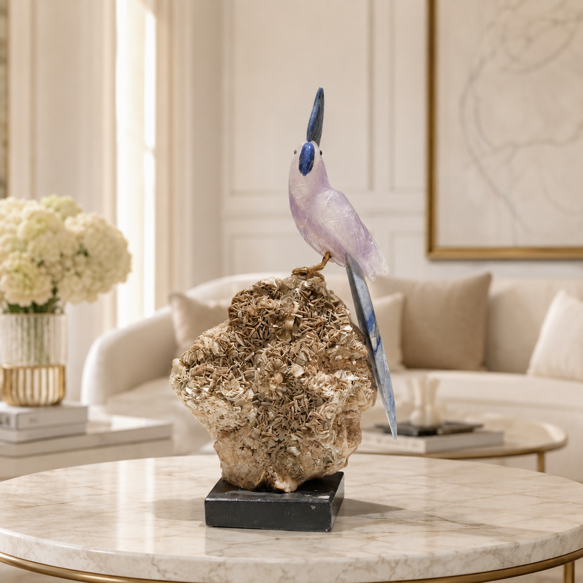 Natural Fluorite Crystal Bird Figurine on Mineral Matrix Base for Protection & Positivity Harmony, 8x30 cm, 1.714 kg
