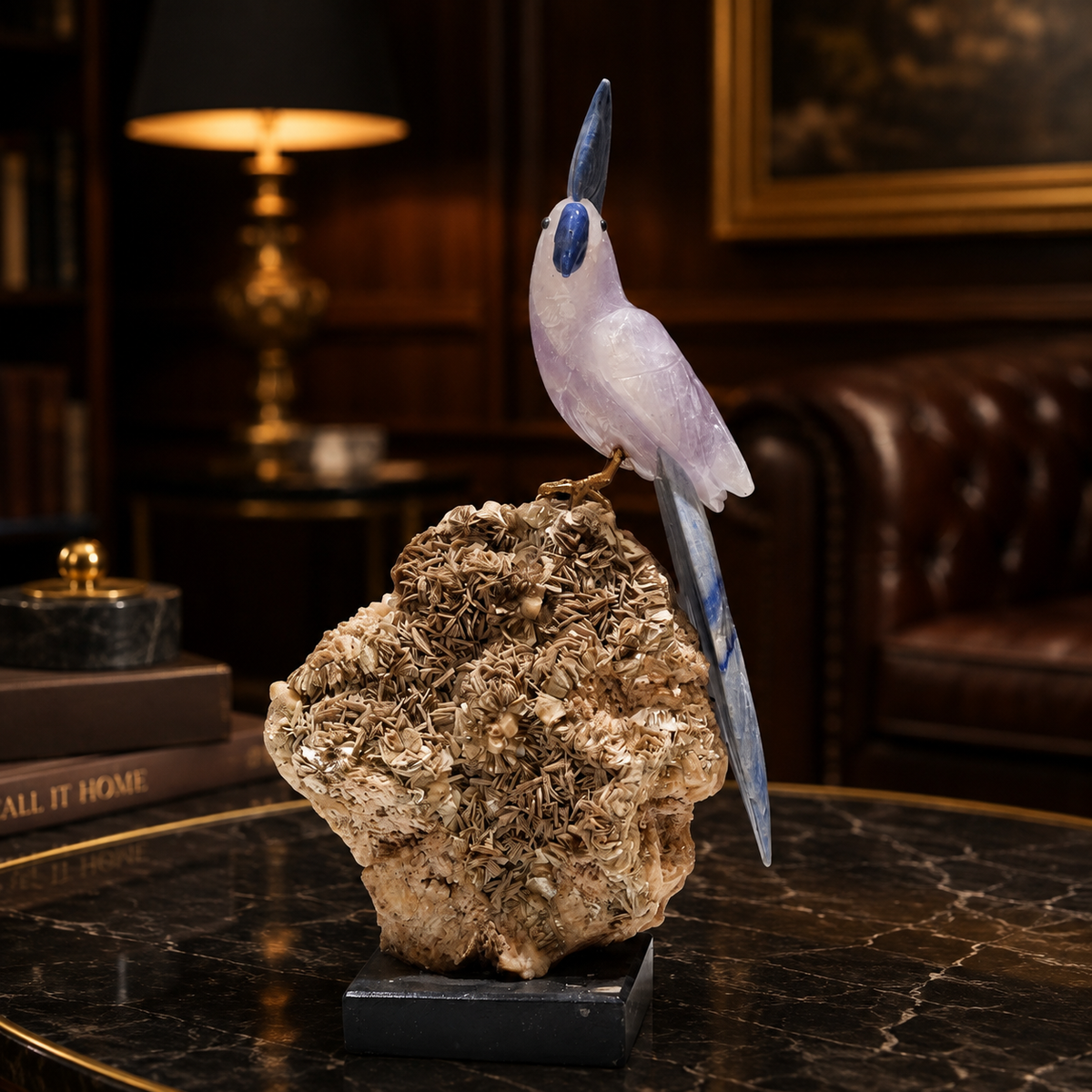 Natural Fluorite Crystal Bird Figurine on Mineral Matrix Base for Protection & Positivity Harmony, 8x30 cm, 1.714 kg