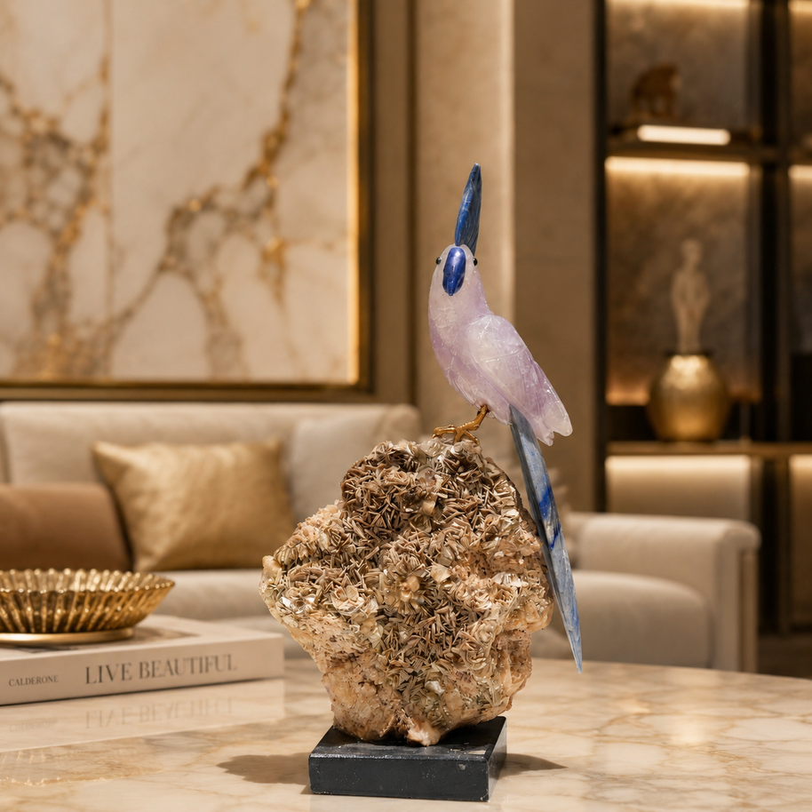 Natural Fluorite Crystal Bird Figurine on Mineral Matrix Base for Protection & Positivity Harmony, 8x30 cm, 1.714 kg