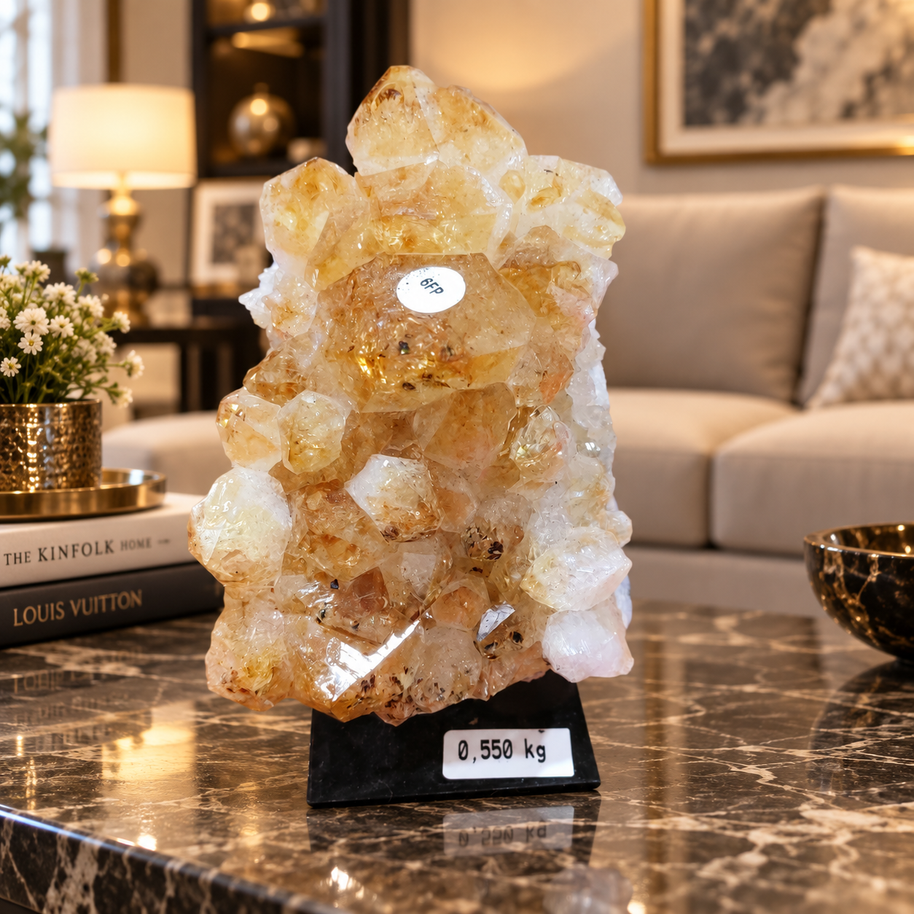 Premium Citrine Crystal Cluster – Natural Abundance, Prosperity & Success Décor (11×7 cm, 550 gm)