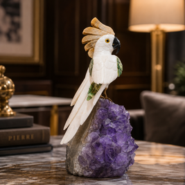 Natural Quartz & Aventurine Crystal Bird Figurine on Amethyst Cluster Base for Protection & Positivity Harmony, 16x40 cm, 5.573 kg