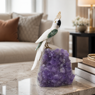 Natural Quartz & Aventurine Crystal Bird Figurine on Amethyst Cluster Base for Protection & Positivity Harmony, 16x40 cm, 5.573 kg
