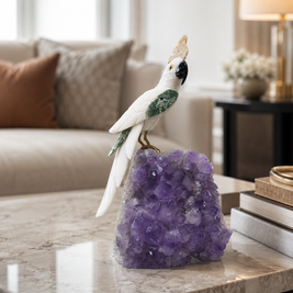 Natural Quartz & Aventurine Crystal Bird Figurine on Amethyst Cluster Base for Protection & Positivity Harmony, 16x40 cm, 5.573 kg