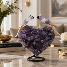 Natural Fluorite Crystal Bird Figurine on Amethyst Cluster Base for Protection & Positivity Harmony, 29x37 cm, 9.2 kg