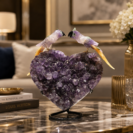 Natural Fluorite Crystal Bird Figurine on Amethyst Cluster Base for Protection & Positivity Harmony, 29x37 cm, 9.2 kg