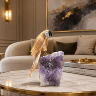Natural Yellow Calcite Crystal Bird Figurine on Amethyst Cluster Base for Protection & Positivity Harmony, 9x25 cm, 2.472 kg