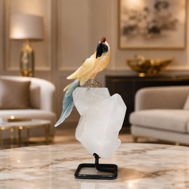 Natural Yellow Calcite & Sodalite Crystal Bird Figurine on Quartz Base for Protection & Positivity Harmony, 10x28 cm, 2.173 kg