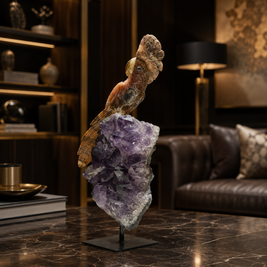 Natural Jasper Crystal Bird Figurine on Amethyst Cluster Base for Protection & Positivity Harmony, 13x34 cm, 2.946 kg