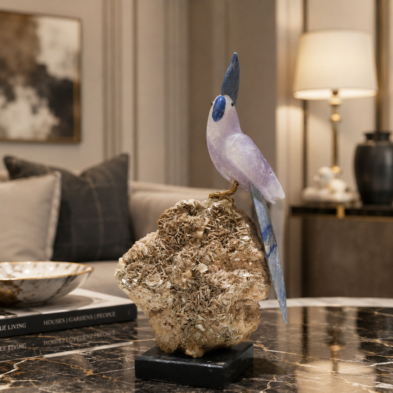 Natural Fluorite Crystal Bird Figurine on Mineral Matrix Base for Protection & Positivity Harmony, 8x30 cm, 1.714 kg
