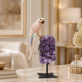 Natural Rose Quartz Crystal Bird Figurine on Amethyst Cluster Base for Protection & Positivity Harmony, 10x37 cm, 4.24 kg