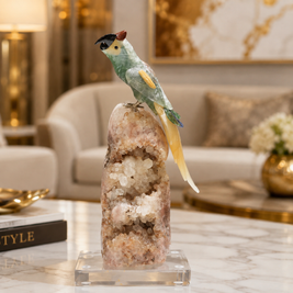 Natural Green Aventurine Crystal Bird Figurine on Quartz Geode Base for Protection & Positivity Harmony, 33x13 cm, 3.107 kg