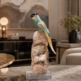 Natural Green Aventurine Crystal Bird Figurine on Quartz Geode Base for Protection & Positivity Harmony, 33x13 cm, 3.107 kg