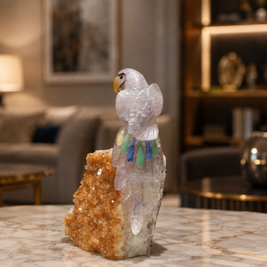 Natural Quartz Crystal Bird Figurine on Citrine Cluster Base for Protection & Positivity Harmony, 16x28 cm, 3.759 kg