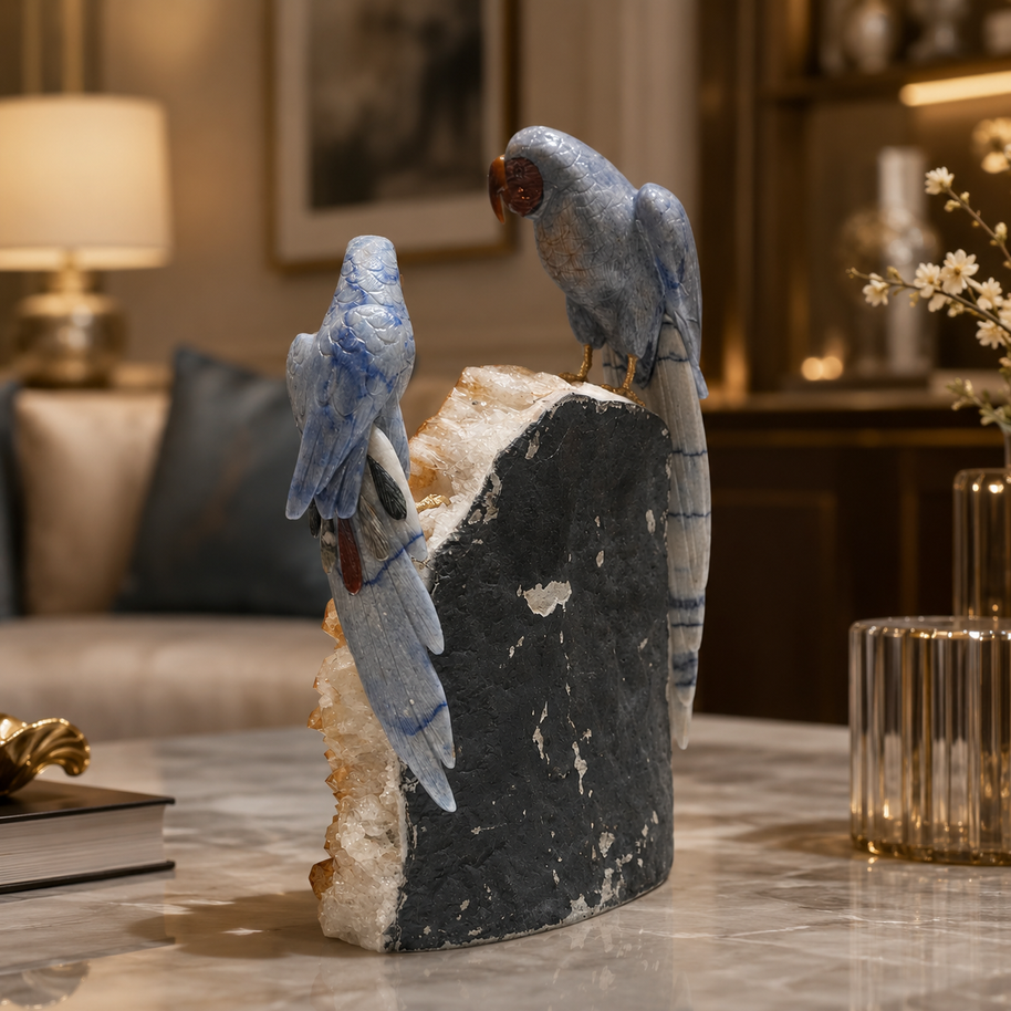 Natural Sodalite Crystal Bird Figurine on Citrine Cluster Base for Protection & Positivity Harmony, 21x35 cm, 7.085 kg