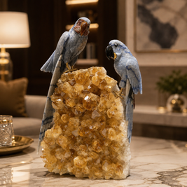 Natural Sodalite Crystal Bird Figurine on Citrine Cluster Base for Protection & Positivity Harmony, 21x35 cm, 7.085 kg