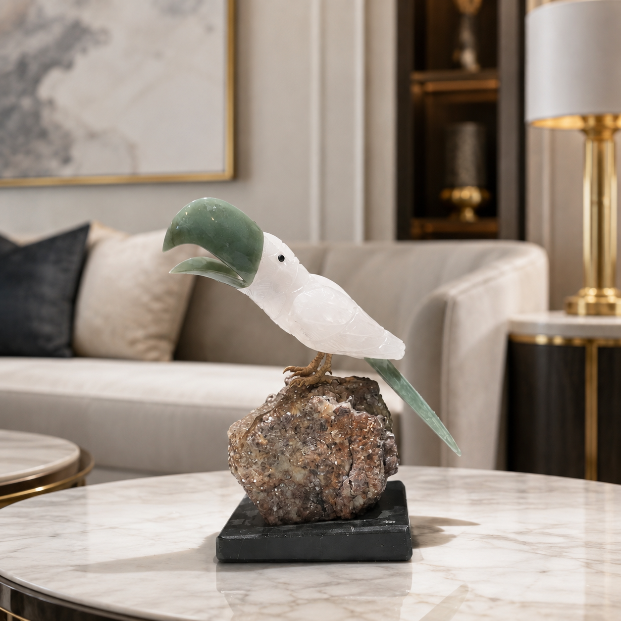 Natural Rose Quartz & Aventurine Crystal Bird Figurine on Amethyst Cluster Base for Protection & Positivity Harmony, 7x23 cm, 1.086 kg