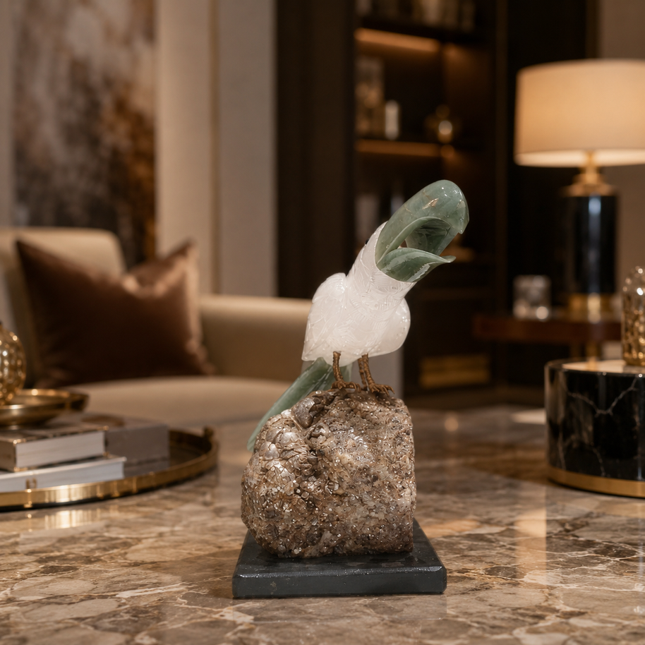 Natural Rose Quartz & Aventurine Crystal Bird Figurine on Amethyst Cluster Base for Protection & Positivity Harmony, 7x23 cm, 1.086 kg