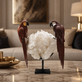 Natural Jasper Crystal Bird Figurine on Quartz Cluster Base for Protection & Positivity Harmony, 23x31 cm, 5.937 kg