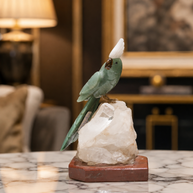 Natural Green Aventurine Crystal Bird Figurine on Quartz Cluster Base for Protection & Positivity Harmony, 13x24 cm, 2.689 kg