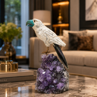 Natural Quartz & Aventurine Crystal Bird Figurine on Amethyst Cluster Base for Protection & Positivity Harmony, 13x27 cm, 3.123 kg