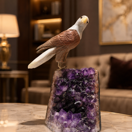 Natural Jasper & Quartz Crystal Bird Figurine on Amethyst Cluster Base for Protection & Positivity Harmony, 35x15 cm, 5.864 kg