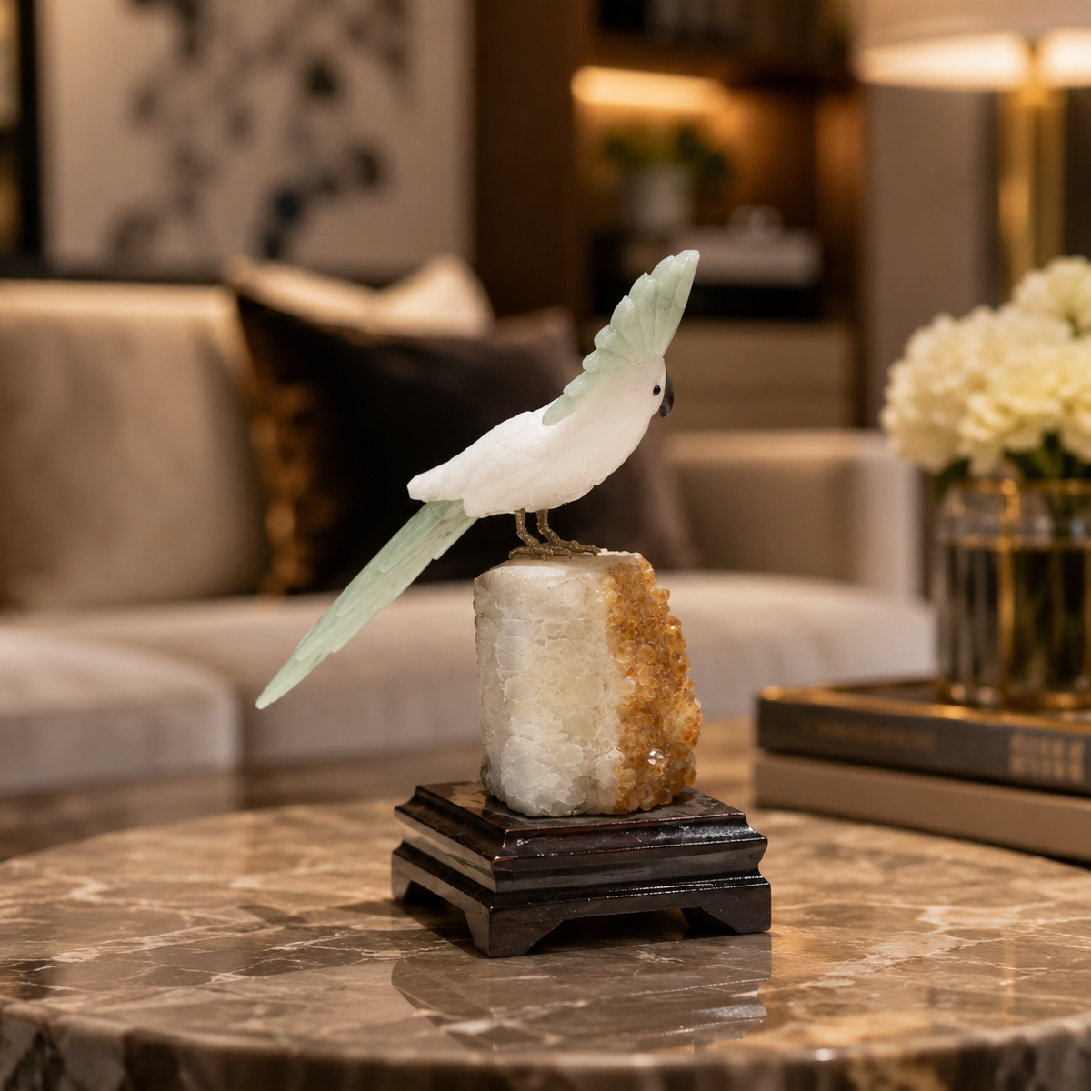 Natural Quartz & Aventurine Crystal Bird Figurine on Citrine Cluster Base for Protection & Positivity Harmony, 10x22 cm, 0.994 kg