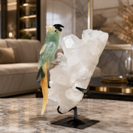 Natural Green Aventurine Crystal Bird Figurine on Quartz Cluster Base for Protection & Positivity Harmony, 16x28 cm, 4.37 kg