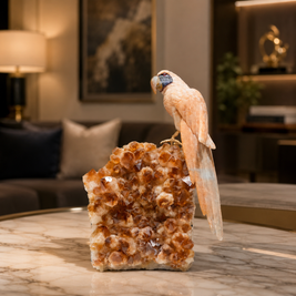 Natural Yellow Calcite Crystal Bird Figurine on Citrine Cluster Base for Protection & Positivity Harmony, 13x28 cm, 3.466 kg