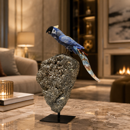 Natural Sodalite Crystal Bird Figurine on Pyrite Base for Protection & Positivity Harmony, 14x32 cm, 4.594 kg
