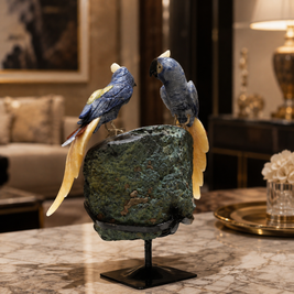 Natural Sodalite Crystal Bird Figurine on Agate Geode Base for Protection & Positivity Harmony, 25x32 cm, 4.309 kg