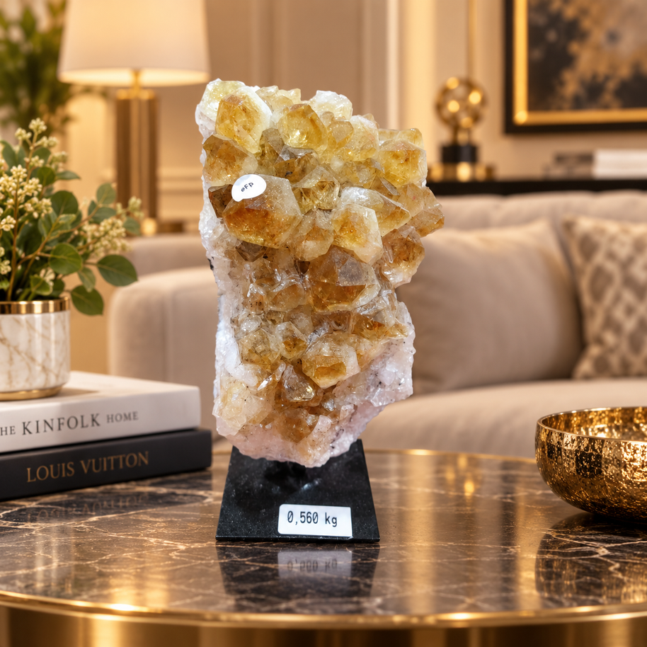 Premium Natural Citrine Crystal Décor – Symbol of Wealth, Abundance & Positivity (12×7 cm, 560 gm)