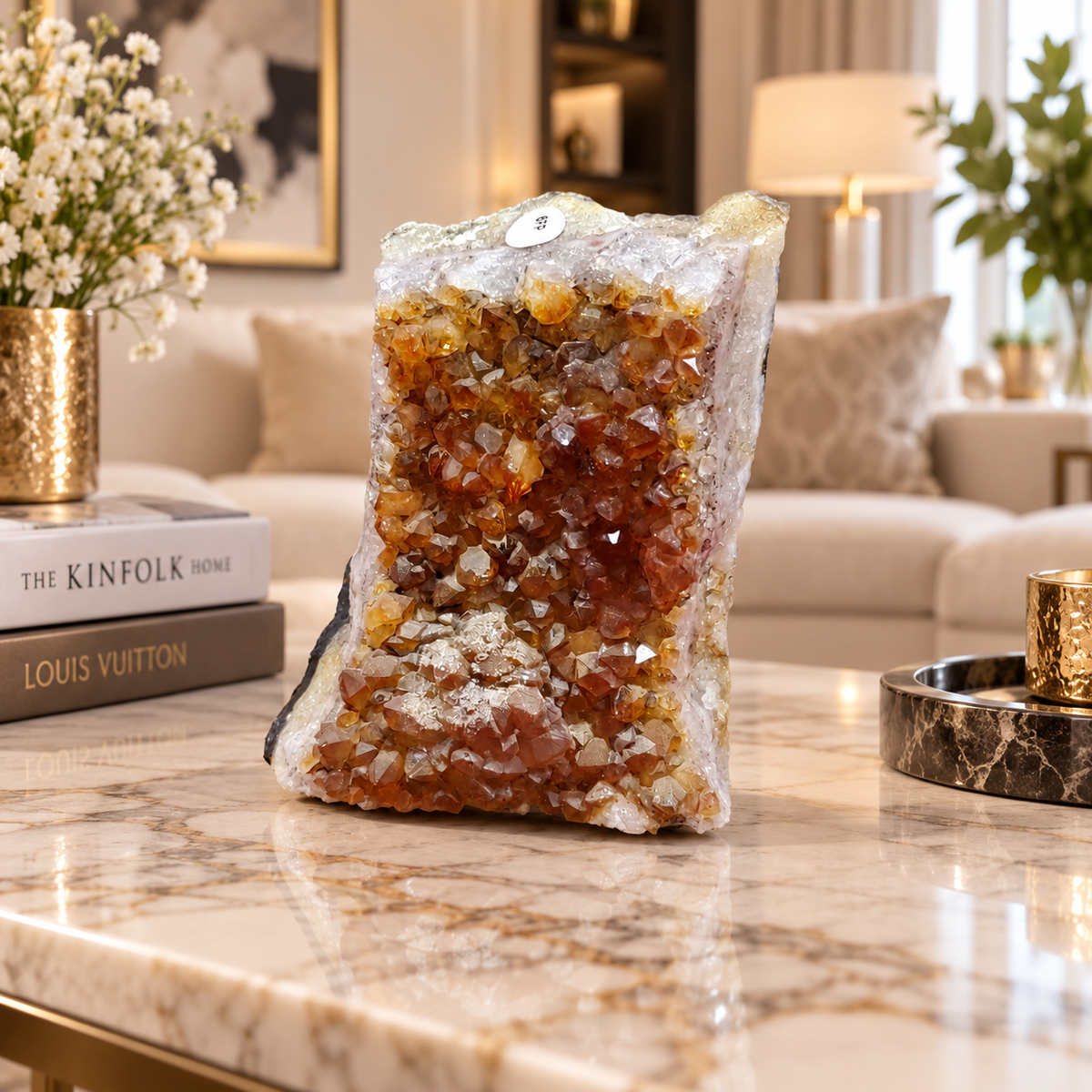 Natural Citrine Crystal Cluster Décor – Abundance, Success & Positive Energy Symbol (6×10 cm, 491 gm)