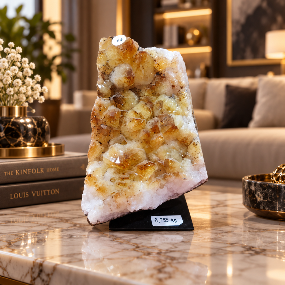 Premium Natural Citrine Crystal Décor – Symbol of Wealth, Abundance & Positivity (8×13 cm, 755 gm)
