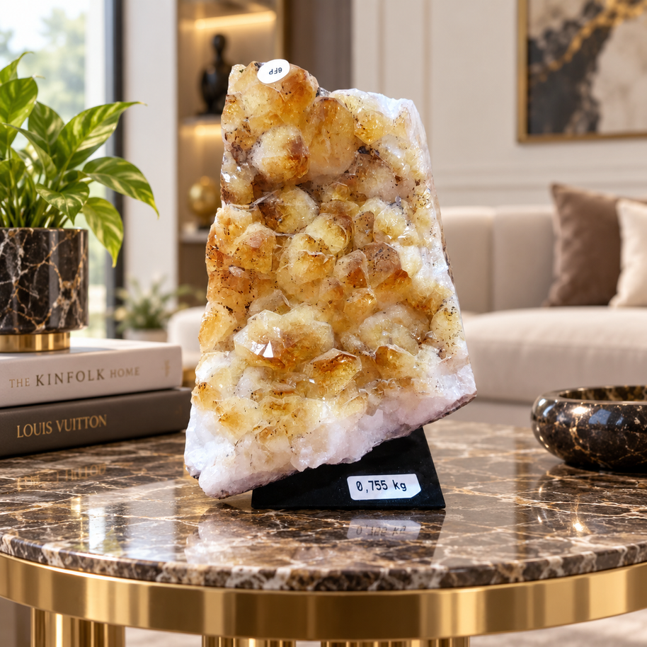 Premium Natural Citrine Crystal Décor – Symbol of Wealth, Abundance & Positivity (8×13 cm, 755 gm)